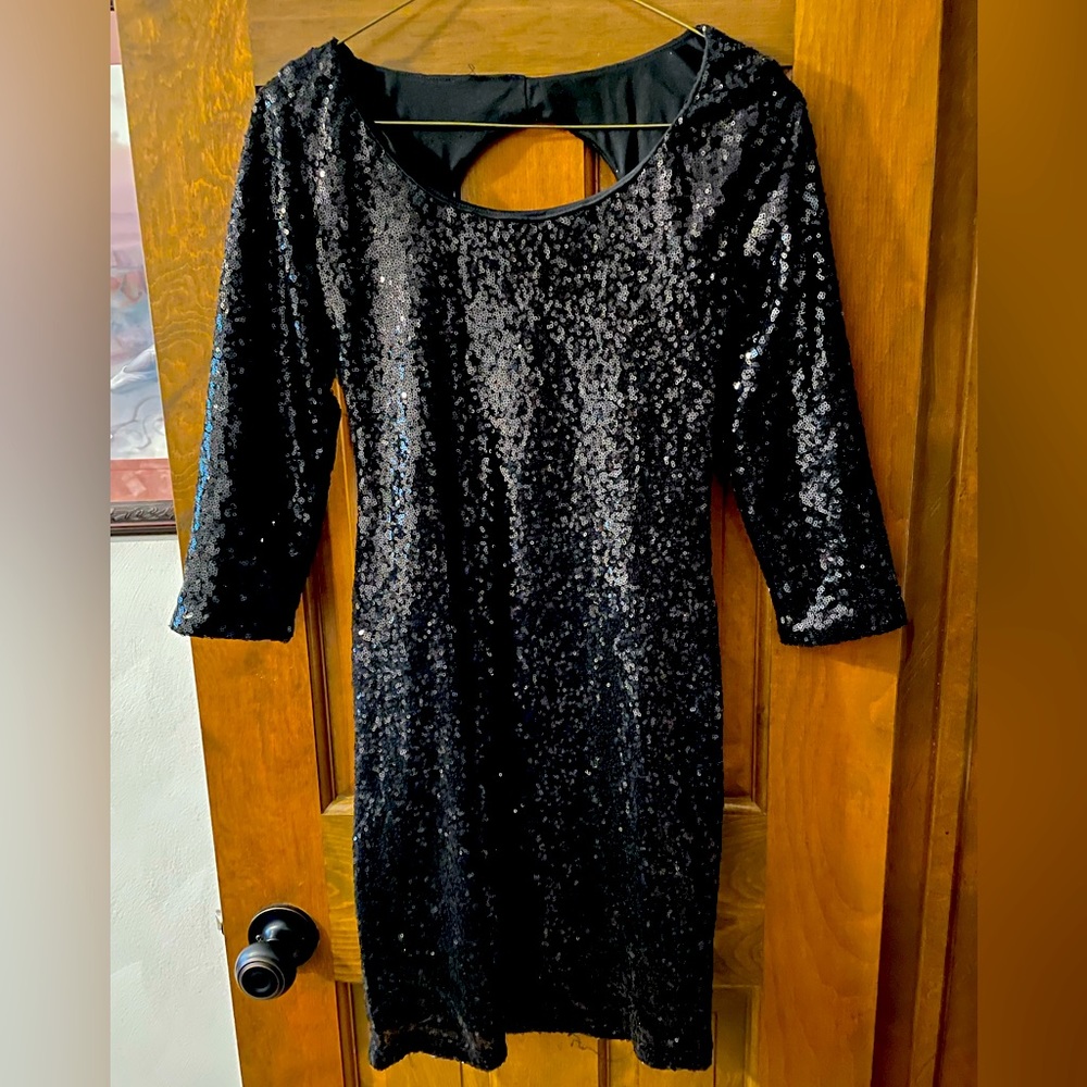 New years/ Prom or night out black sequined dress worn once size med